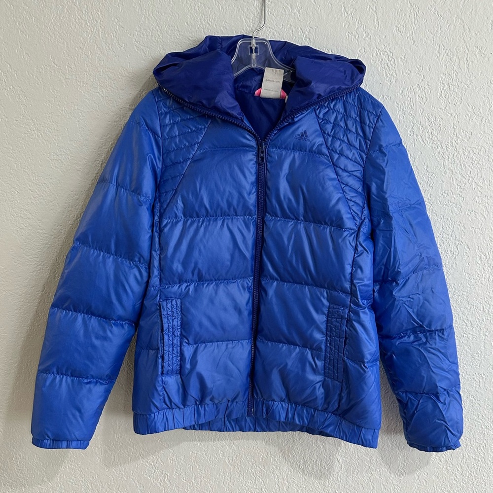 Adidas Women’s Puffer Jacket Blue Hooded Down 60/40 Sample Size S